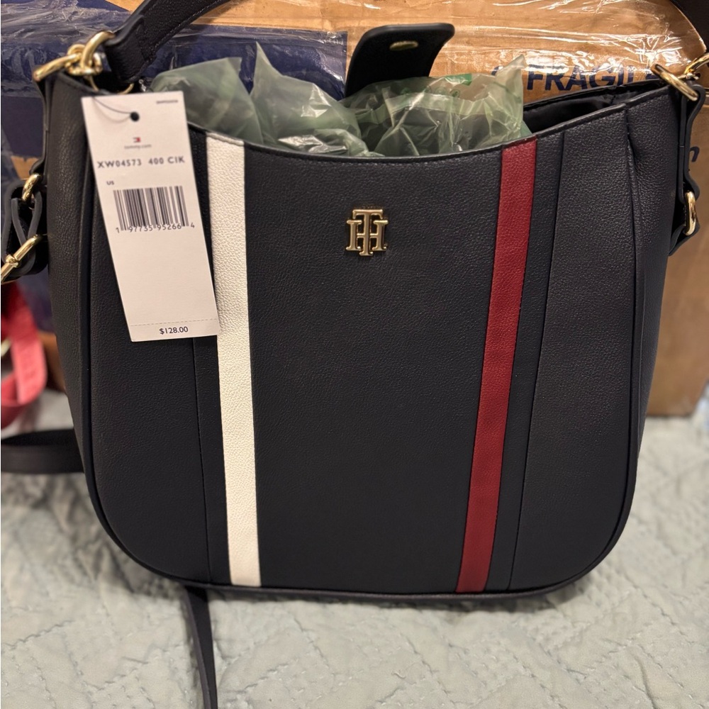 Tommy Hilfiger Navy Crossbody Bag with Red and White Accents